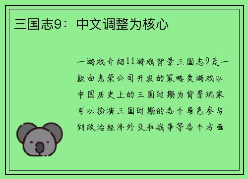 三国志9：中文调整为核心