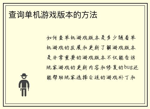 查询单机游戏版本的方法