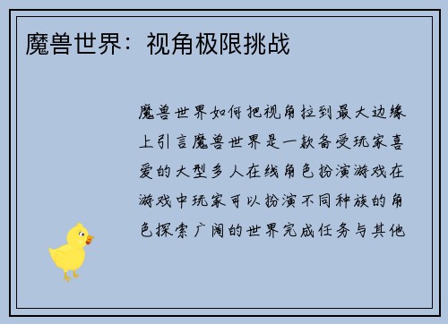 魔兽世界：视角极限挑战